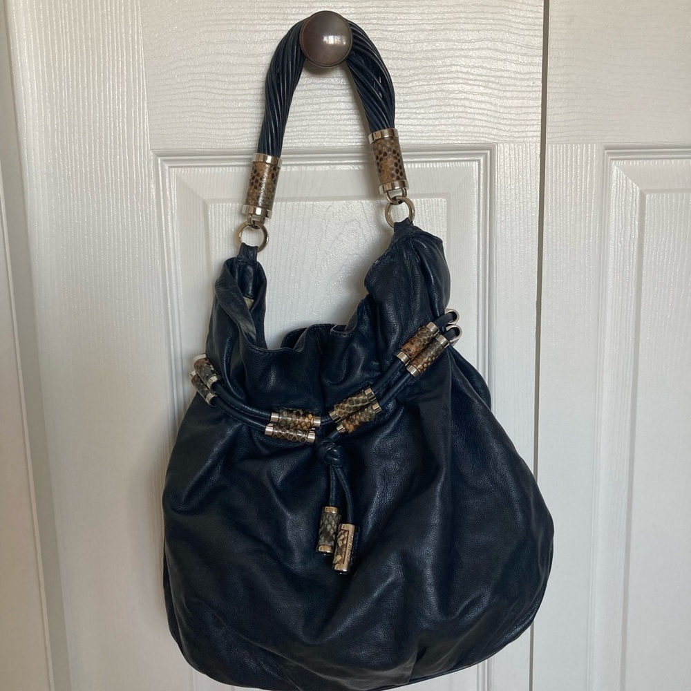 Michael Kors navy blue / snake skin detail leather purse